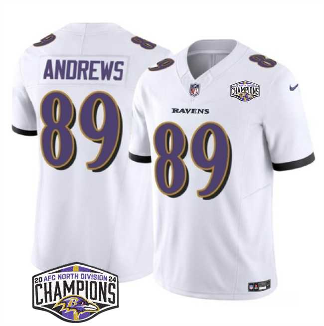 Men%27s Baltimore Ravens #89 Mark Andrews White F.U.S.E 2024 AFC North Division Champions Vapor Limited Jersey->buffalo bills->NFL Jersey